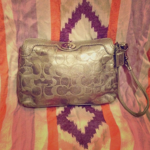 Coach metallic silver clutch