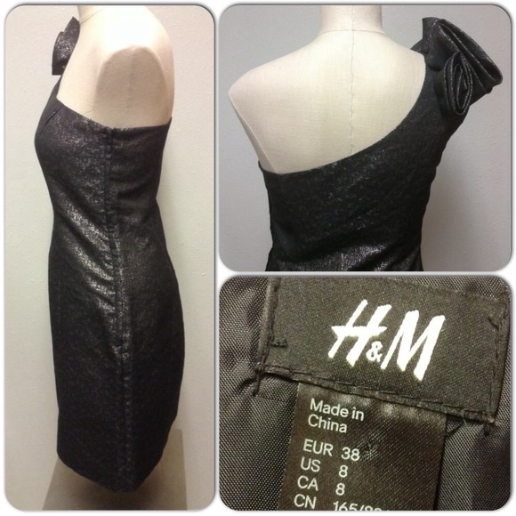 Black & metallic gold one shoulder sheath dress - Picture 3 of 5