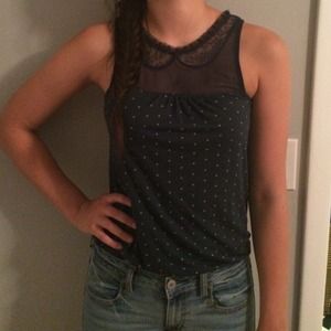 Navy polkadot tank