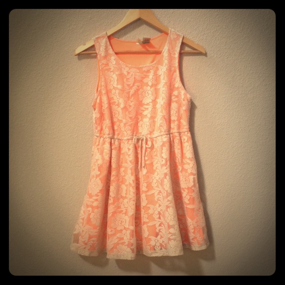 Coral Dress with Cream Lace