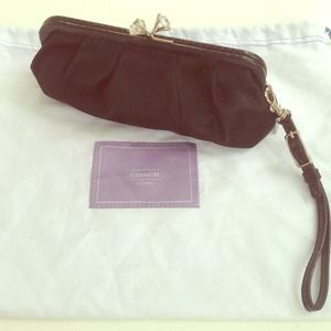 Coach black satin kisslock clutch