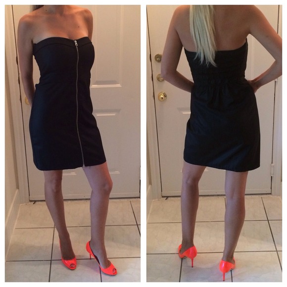 Little black dress. Strapless.