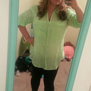 Lime green, lightweight collard button up