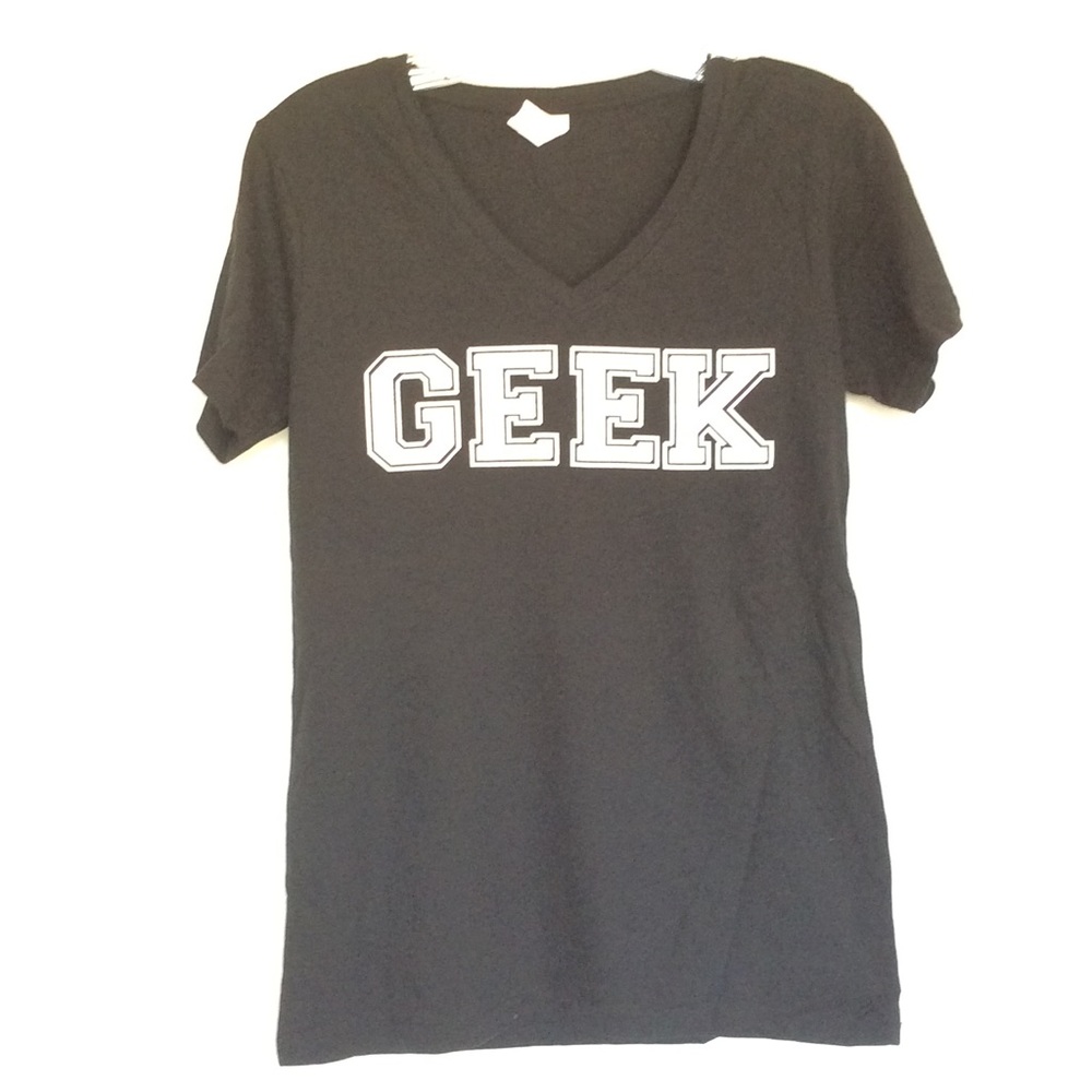 GEEK Black V Neck t Shirt