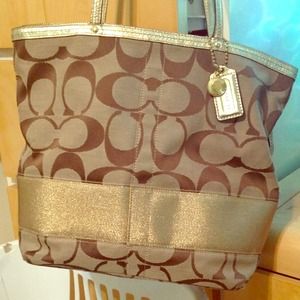 Coach signature stripe tote