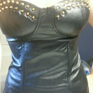 Black faux leather gold studded corset top