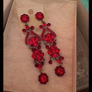 Red formal dangle earrings