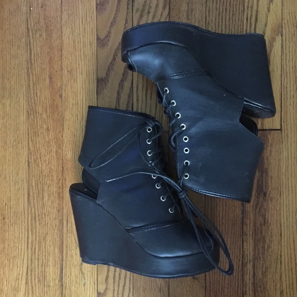 Black Peep-Toe (with the heel out) Wedges