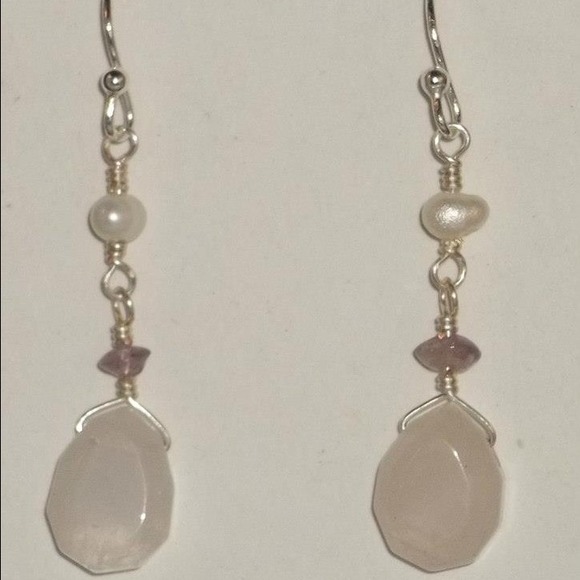 Rose quartz, amethyst, sterling silver earrings!