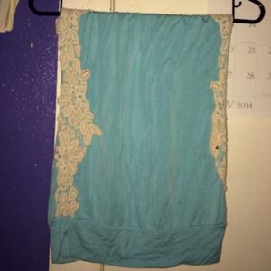 Sky Blue Tube Top with Lace Detailing