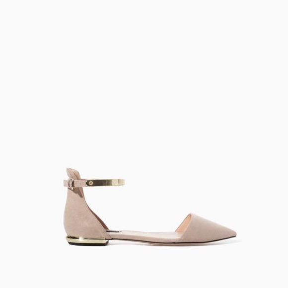 SOLD Zara Pointy Flats Shoes Ankle Strap in Taupe - Picture 2 of 2
