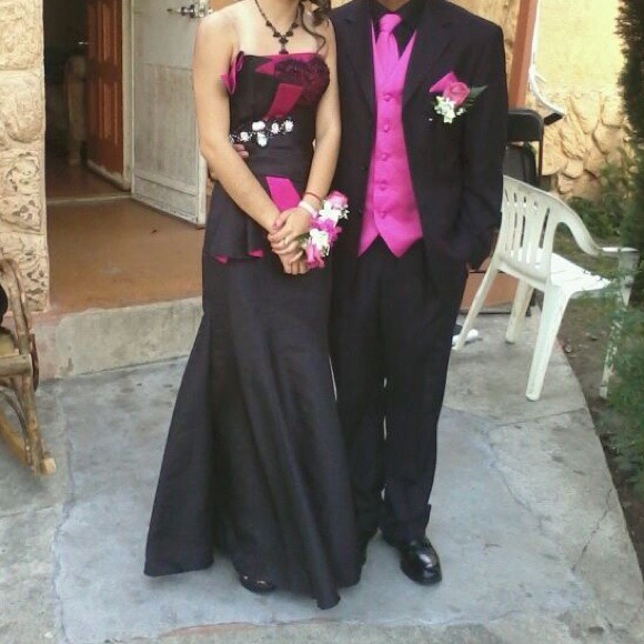 Hot Pink & Black Evening Dress - Picture 1 of 1