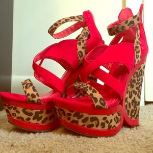 Red and Cheetah Print Wedge.