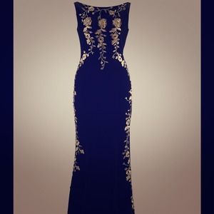 Gold Embroiled Black Velvet Gown