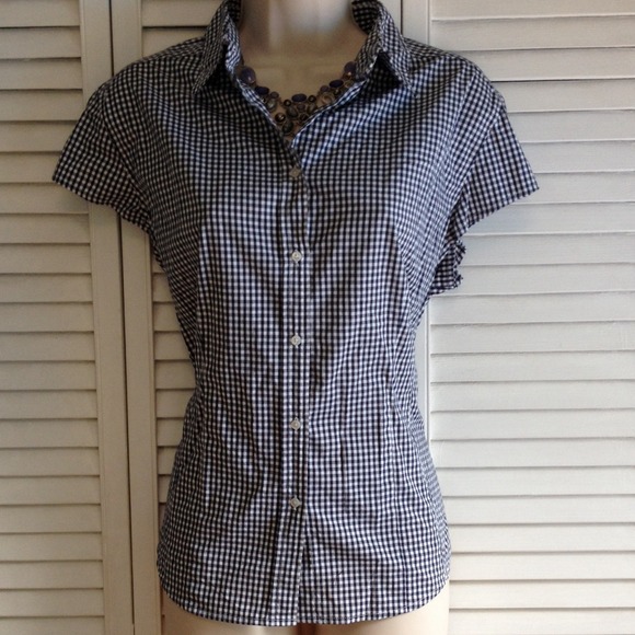 Cap-Sleeve Gingham Blouse