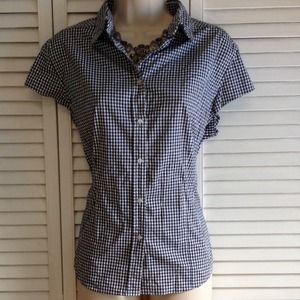 Cap-Sleeve Gingham Blouse