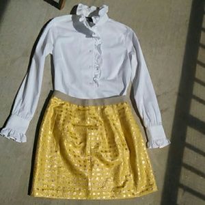 LOFT yellow and gold dot skirt