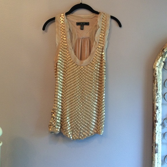 sequin gold 100% silk top- perfect for going out - Picture 1 of 3