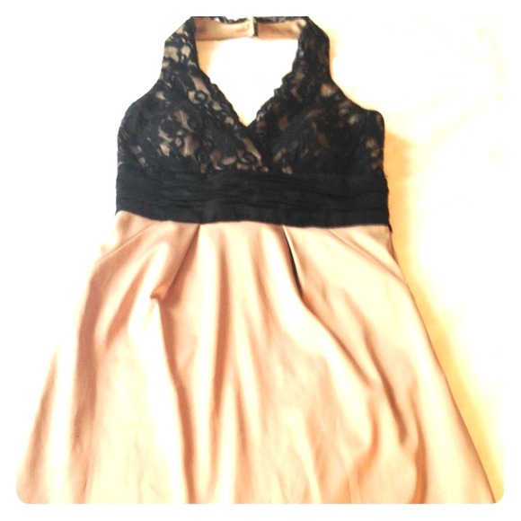 RESERVED! Champagne and lace BCBG halter dress.