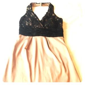 RESERVED! Champagne and lace BCBG halter dress.