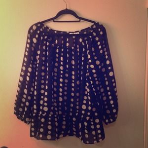 Black sheer shirt with white polka dot