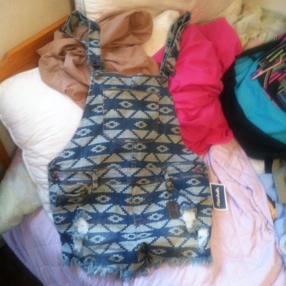 Aztec Print Denim Overalls