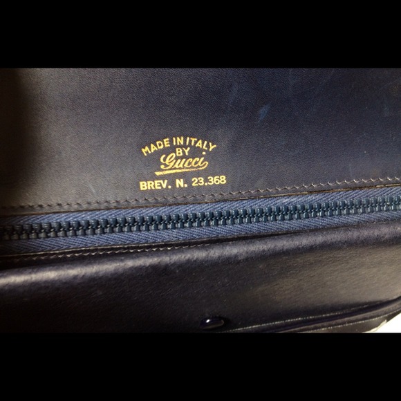 SOLD Gucci VTG Navy Leather Web Boston Purse Bag - Picture 2 of 4