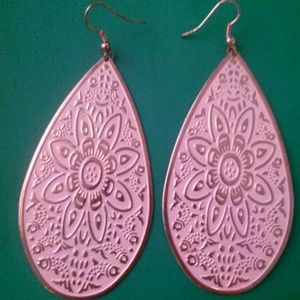 REDUCED PRICE Pink Oval Earrings with Golden Trim