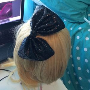 Big black sparkly bow headband