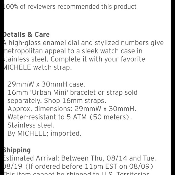 SOLD💖💖Michele Watch, Mini Urban 16mm - Picture 4 of 4