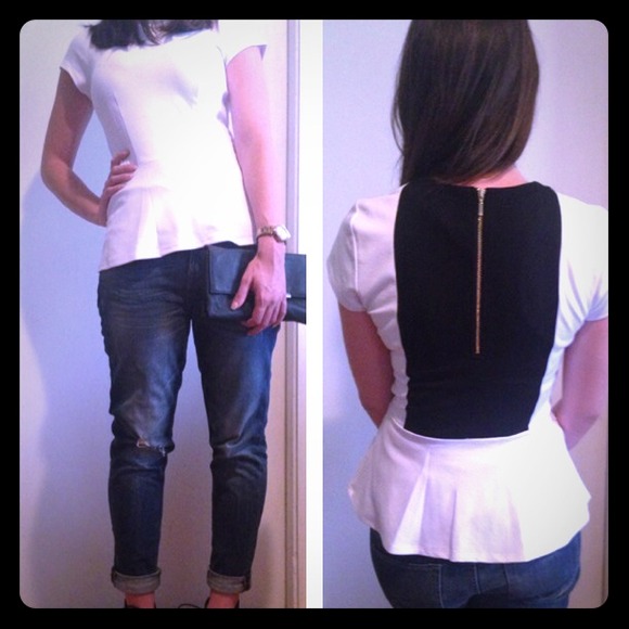 Black Saks Fifth Avenue Tops - ⬇️REDUCED NWT black white peplum top