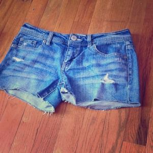 Distressed jean shorts