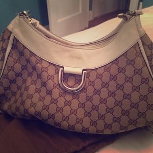 Authentic Gucci Signature GG Canvas D-Ring Hobo