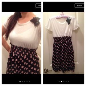 ⭕️NWT pink dot black white dress