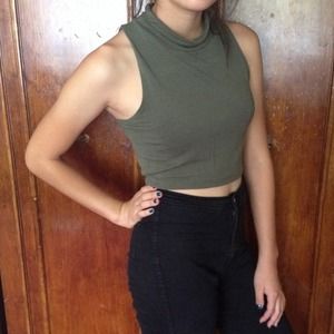 Green turtle neck crop top