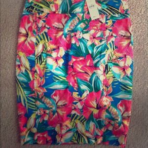 NWT Pink & Blue Tropical Print Pencil Skirt