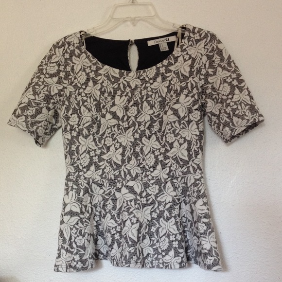 Grey Butterfly Floral Peplum Top - Size S