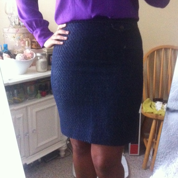 J Crew Navy Wool-Blend Pencil Skirt