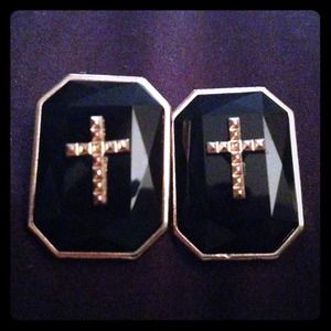 Black and Gold Cross Studs