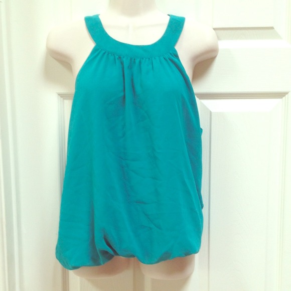 Teal chicfon-like tank with button back