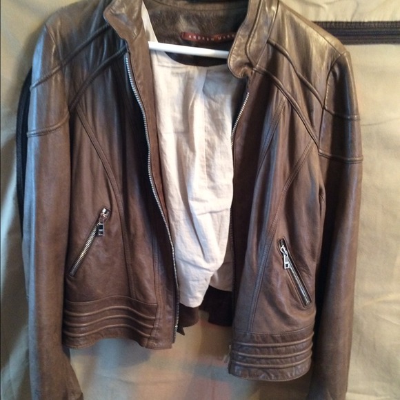 Andrew Marc Brown Leather Jacket Size L - Picture 1 of 4