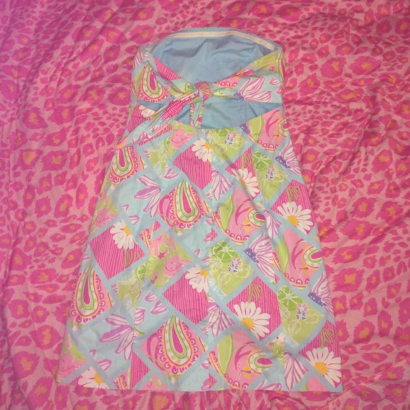 Strapless Lilly Pulitzer Vintage Patchwork Dress - Picture 2 of 3