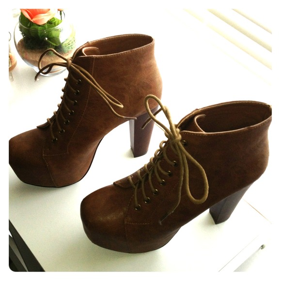 Brown lace up platform booties