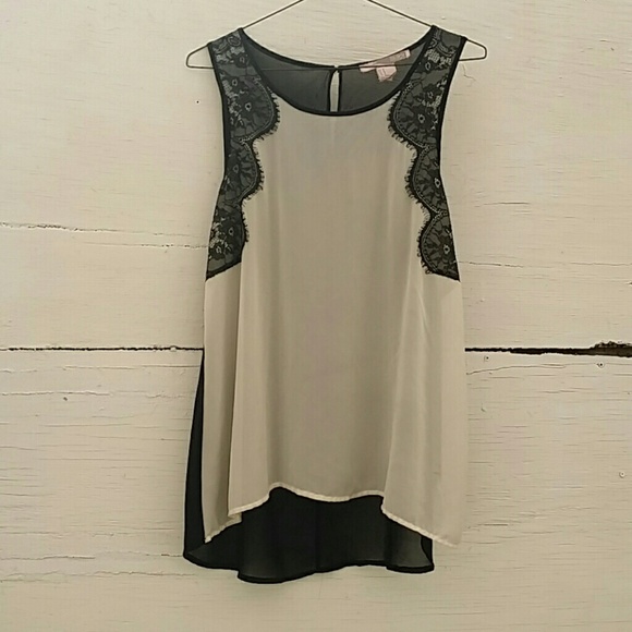 Forever 21 High-Low Lace Trim Sheer Top