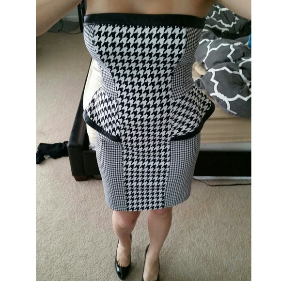 Bebe peplum houndstooth dress
