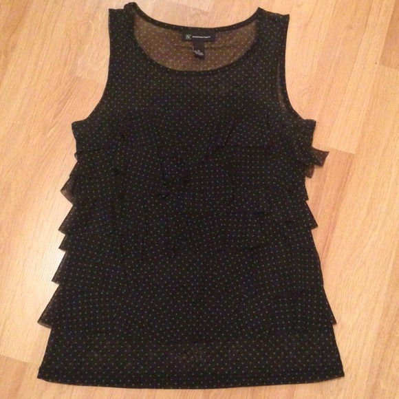 Dark Blue w/Green Polka Dot Ruffled Sleeveless Top - Picture 2 of 3