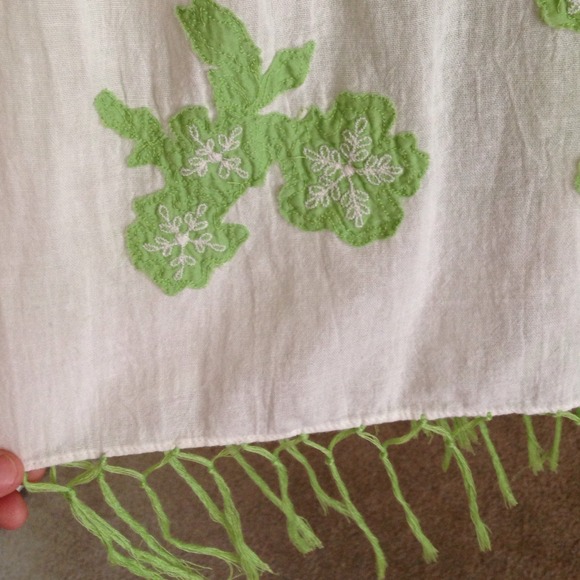 Cream Scarf with Lime Green Flowers - Picture 2 of 4
