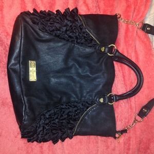 Betsy Johnson Black Ruffle Tote