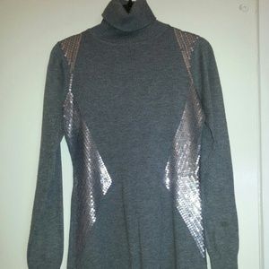 Grey sequined fitted turtleneck dress