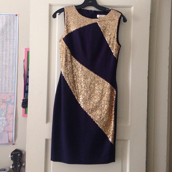 Navy blue dress with gold sequins- never worn!